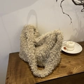 Elegante borsa tote in peluche bianco crema in finta pelle di agnello riccia - Albicocca