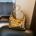 Metallische goldene gewebte Leder Hobo-Tasche mit verstellbarem Schultergurt - Gold