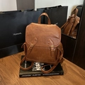 Vintage brown PU leather backpack for women with letter embossing and flap closure - Brown No Pendant