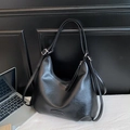 Minimalist black matte leather Hobo tote bag with adjustable silver buckle detail - Black without Pendant