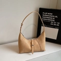 Elegante bolso de hombro hobo vintage beige con textura mate y correa ajustable - Caqui