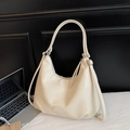 Creamy beige crescent hobo bag in soft leather with adjustable shoulder strap - White Without Pendant