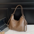 Vintage dark caramel brown PU leather Hobo shoulder bag with fashion embossed label - Khaki (No Pendant)