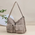 Retro khaki crossbody bag with multi-pocket design and adjustable strap in matte finish - Khaki