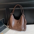 Vintage dark brown large capacity faux leather hobo bag with pebble texture and dual straps - Coffee without Pendant
