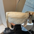 Quilted cream canvas sports waist bag with padded texture and adjustable shoulder strap - Off White