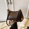 Dark brown retro crossbody bag with adjustable wide bohemian style strap and gold hardware - Coffee (No Pendant)