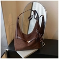 Braune Vintage Wildleder-Beuteltasche mit Lederriemen und goldenem Metallschloss - Braun