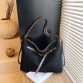 Large vintage black suede tote bag with dark brown leather straps and gold buckles - Black