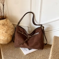 Vintage large dark brown suede tote bag with cross strap buckle and adjustable strap - Brown