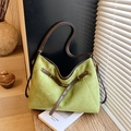 Vintage green suede tote bag with brown leather straps and gold hardware detail - Green
