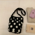 Sac fourre-tout chic en peluche à pois blancs et noirs pour femmes en polaire douce - Gros Pois / Noir