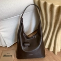 Vintage dark brown large leather tote bag with elegant wide shoulder strap design - Brown