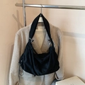 Retro black corduroy tote bag with wide strap and drawstring detail in large capacity - No Pendant / Black