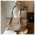 Große beige Tragetasche mit Litschi-Textur und Magnetverschluss für schlichten Stil - Khaki