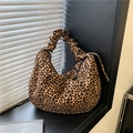Bolso hobo de lona con estampado de leopardo y asa fruncida moderna para mujer - Leopardo Marrón (Sin Colgante)