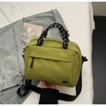 Borsa a tracolla in nylon verde oliva con manici intrecciati e tracolla regolabile - Verde Grande
