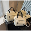 Off-white nylon crossbody bags in medium and small sizes with woven rope handles - Rice White Large