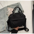 Minimalist black nylon crossbody bag with unique black and white braided rope handles - Black Small