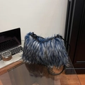 Chic long-hair faux fur crossbody bag in mixed blue, grey, and white tones - Blue
