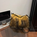 Chic faux fur handbag with brown and black stripes, elegant shoulder bag for women - Khaki