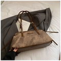 Brown vintage faux leather shoulder bag with marble texture and drawstring details - No Pendant / Brown