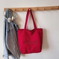 Red corduroy tote bag featuring a cute cartoon dachshund embroidery and shoulder strap - Red (No Pendant)