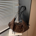 Vintage leopard print suede tote bag with slim black leather shoulder strap in coffee brown - Leopard Print