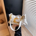 Fashionable white cloud handbag with gold chunky chain and large square buckle detail - White