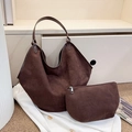 Set borsa tote in pelle scamosciata marrone scuro con pochette abbinata e grande capienza - caffè