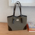 Retro leopard print tote bag with brown handles and adjustable gold buckles for women - Dark Green Leopard No Pendant
