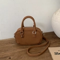Chic brown matte leather Boston crossbody bag with top handles and adjustable strap - No Pendant / Brown