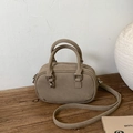 Retro khaki crossbody bag in matte finish with double handles and fine silver hardware - No Pendant / Khaki