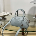 Light blue lychee pattern leather Boston bag with handles and adjustable strap - Sand Fog Blue