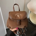 Mini sac à dos marron rétro mat avec broderie florale et design de petit seau - Marron