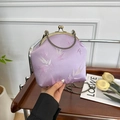 Borsa da sera in raso viola con ricamo di bambù argento e catena in metallo retrò - Viola