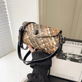 Sac bandoulière tissé à la mode avec motif color-block vintage et fermoir à bouton - Kaki