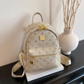 Cream-white mini PU leather backpack with embossed patterns and gold hardware detail - Vanilla Gray Large