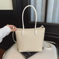 Secchiello intrecciato bianco sporco con doppi manici e tracolla in stile minimalista - Beige