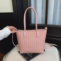 Borsa tote intrecciata rosa con manici lunghi e tracolla regolabile per ogni donna - Rosa