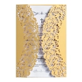 Golden laser cut lace wedding invitation with floral patterns and white inner sheet - Gold