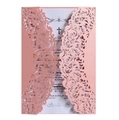 Rose gold laser cut lace wedding invitation with floral pattern and white inner card - Pink