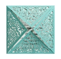 Mint green laser-cut rose invitation cover with shimmering pearlescent paper finish - Turquoise Blue