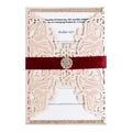 Biglietto invito 40 compleanno rosa tagliato al laser con nastro bordeaux e strass - Rosa Carne