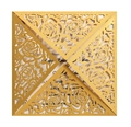 Quadratische goldene Laserschnitt-Hochzeitseinladung mit Rosenmuster und Einlegeblatt - Gold