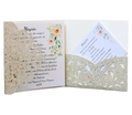 Detail of laser-cut champagne gold glitter invitation with Quinceañera floral pattern - Glitter Light Gold