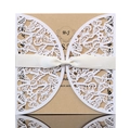Laser-cut hollow butterfly wedding invitation with kraft card and silk ribbon bow - Kraft Inner Lining (HK-23X)