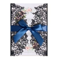 Marineblaue lasergeschnittene Hochzeitseinladung mit Glitzer und Satin-Schleife - Dunkelblau