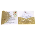 Detail of laser-cut gold glitter invitation with floral inner card and hollow pattern - Glitter Golden Yellow