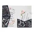 Navy blue laser cut floral wedding invitation set with glitter finish and RSVP cards - Rose Hollow Out Style (HK-124 Glitter) / Dark Blue